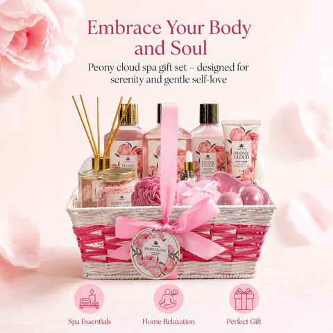 Peony Cloud Spa Gift Basket for Women – 13 Pieces